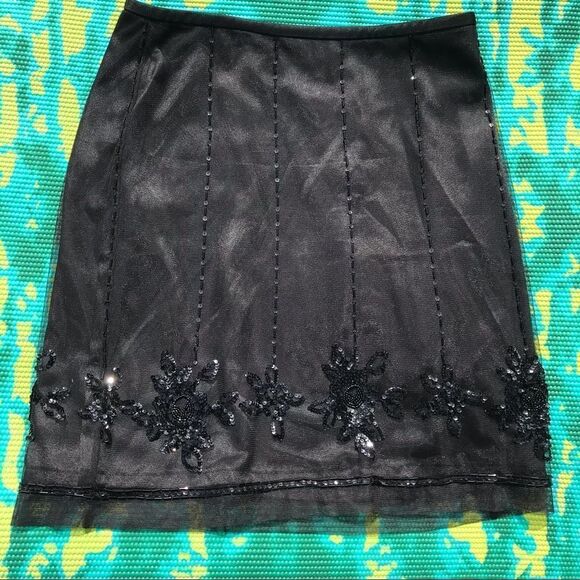 Ann Taylor Sequin A Line Floral Print Formal Skirt Size 4 - Picture 2 of 7